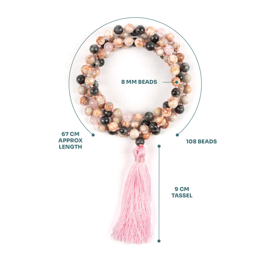 Myga Healing Mala Bead Necklace, mala-koru